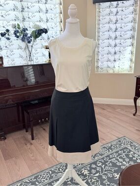 Ann Taylor Navy A-Line Skirt with Cream Band
